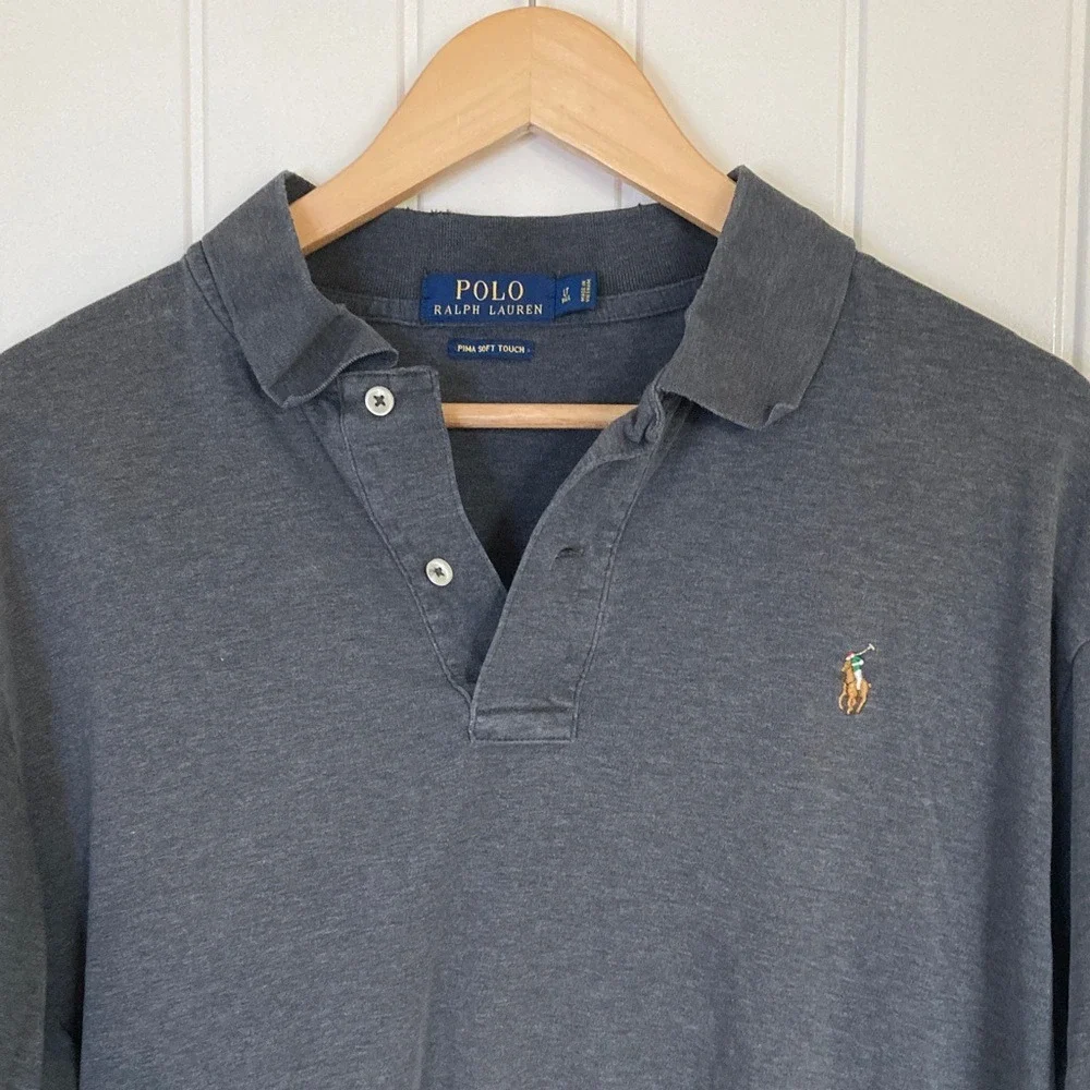 Polo by Ralph Lauren Men's Charcoal Pima Soft Touch Polo Shirt‎ Size LT Flaw